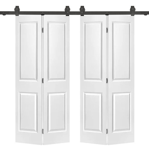2 Panel Paneled MDF Composite Double Bifold Barn Doors With Installation Hardware Kit 